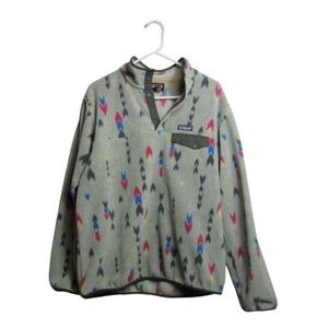 Patagonia Lightweight Synchilla Snap T Fleece Gray Wish Tails Arrows Size XL
